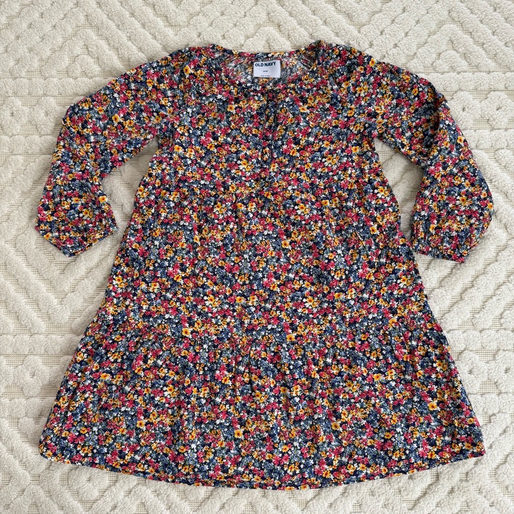Old Navy Tiered Printed Long-Sleeve Button-Front All-Day Floral Dress size M(8)